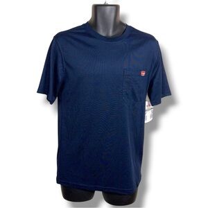NEW Small Wrangler Mens Navy Blue Tee Tshirt Pocket Workwear Stretch Relaxed